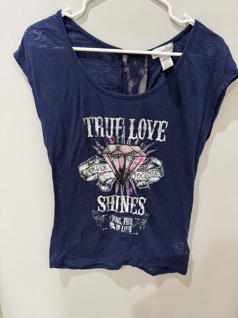Rocker Girl True Love Shines Graphic Lace edgy Back T-Shirt junior (7-9)